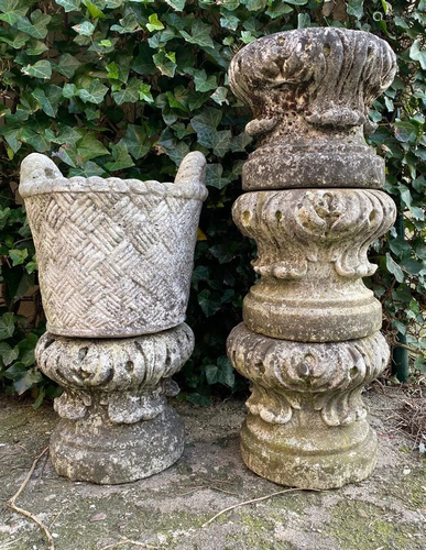 4 sandstone pedestals 27 cm high, 31 cm diameter and