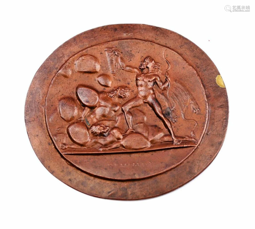 Galvano, copper decorative plate with warrior decor,