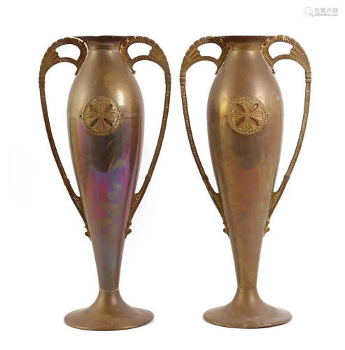 2 copper Jugendstil decorated ear vases