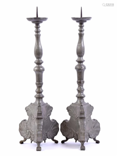 2 Pewter ecclesiastical candle holders