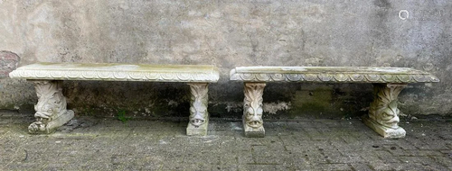 2 sandstone benches with separate supports in the shape