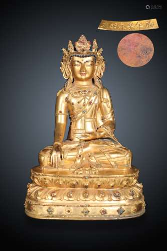 銅胎鎏金寶冠釋迦牟尼佛坐像