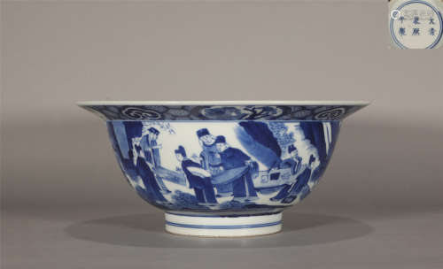 A Blue and White Figural Basin Kangxi Period