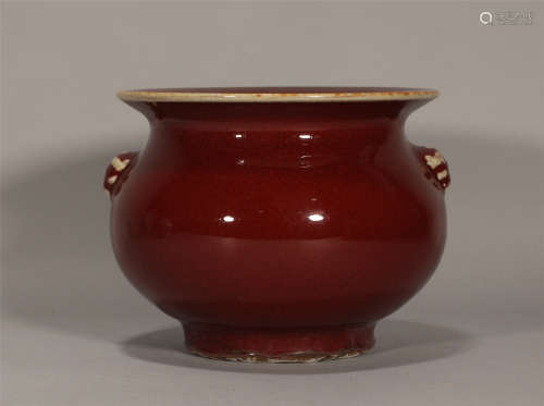Red Glazed Censer Qing Style