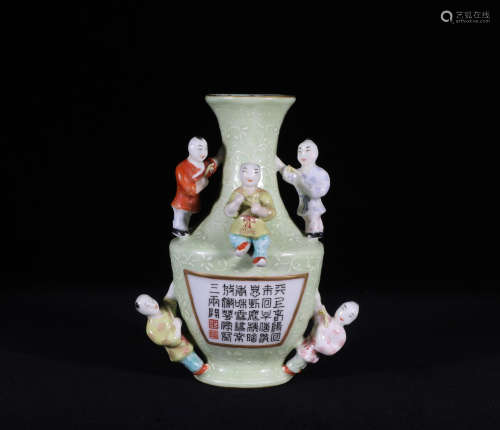Famille Rose Figural Wall Vase Qianlong Style