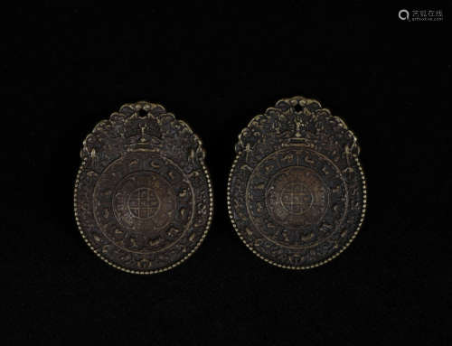 Pair Bronze Plaques Tibetan Style