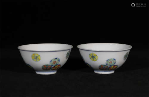 Pair Doucai Tea-cups Qing Dynasty