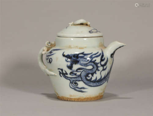 Blue and White Dragon Teapot Yuan Style