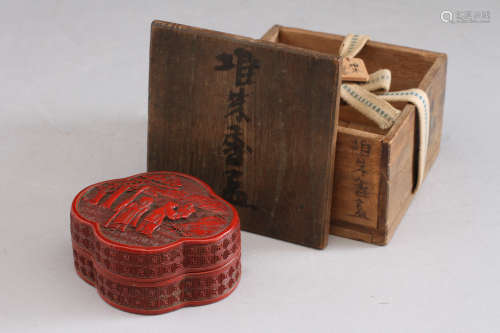 清  剔紅山水人物紋香盒