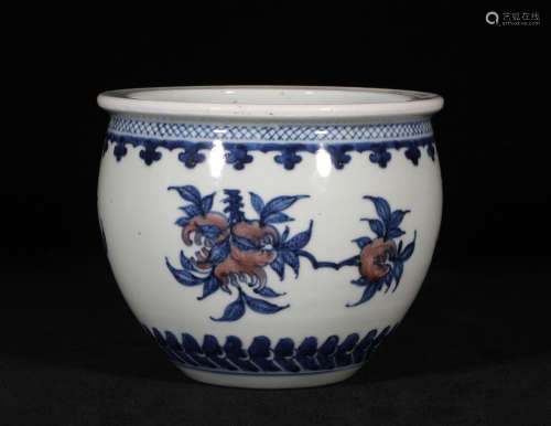 Underglaze Blue and Copper Red Jardiniere Qianlong Style