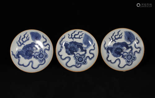 Three Blue and White Plates Shunzhi Style