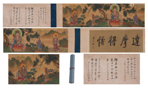 A CHINESE PAINTING FIGURE OF BUDDHA AND CALLIGRAPHY