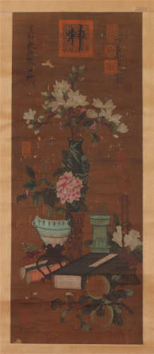 A CHINESE PAINTING FLOWERS AND VASE