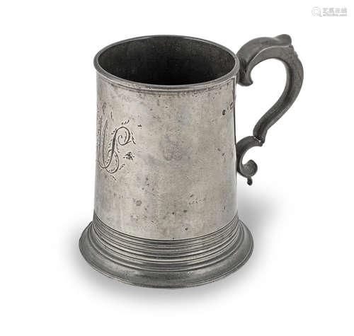 A George III pewter OEWS pint mug, circa 1810