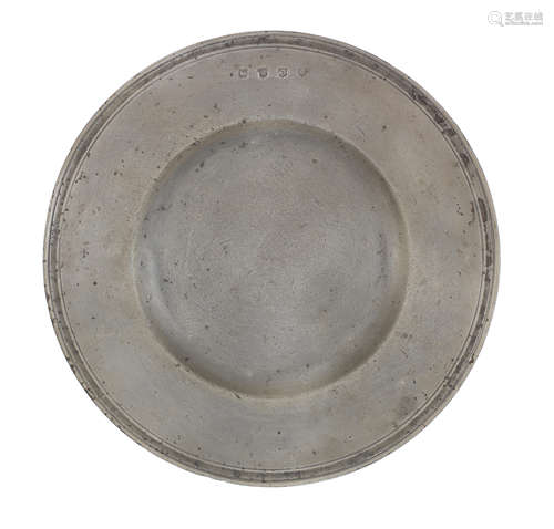 A good Charles II pewter broad rim multiple-reeded plate, ci...