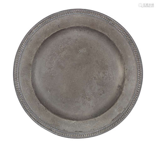 A rare Queen Anne pewter bead-edged plate, circa 1710