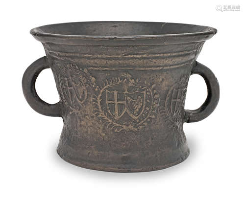 A Commonwealth leaded bronze mortar, circa 1650, made at the...