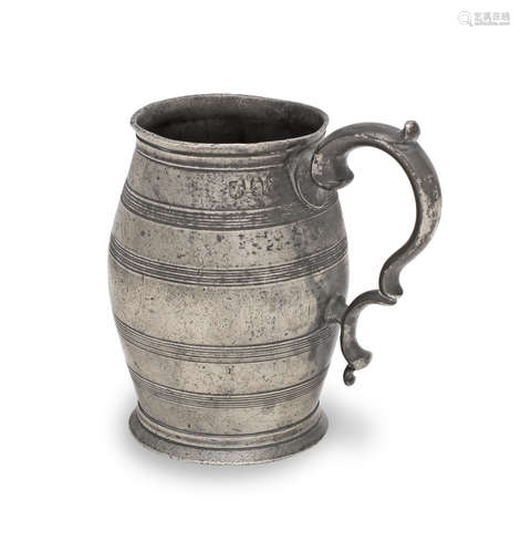 A George IV pewter Imperial half-pint slender barrel-shaped ...