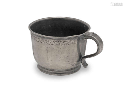 A George II pewter half-reputed-quart single-handled cup, Wi...