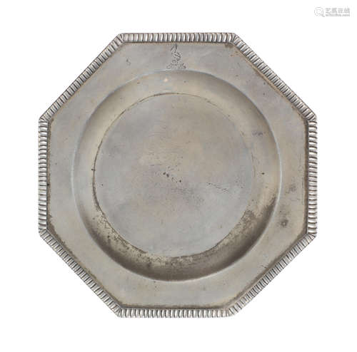 A rare George II/III pewter octagonal plate, circa 1760