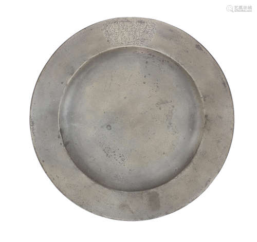 A George II pewter plain rim plate, circa 1750