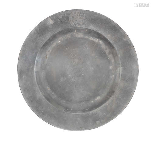 A George II pewter plain rim plate, circa 1750