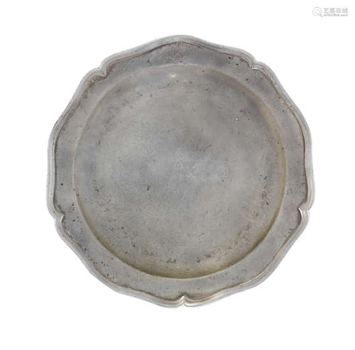 A George II pewter five lobed wavy edge plate, circa 1755