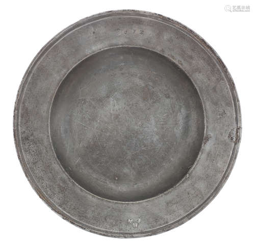 A fine Charles II pewter semi-broad rim dish, circa 1680