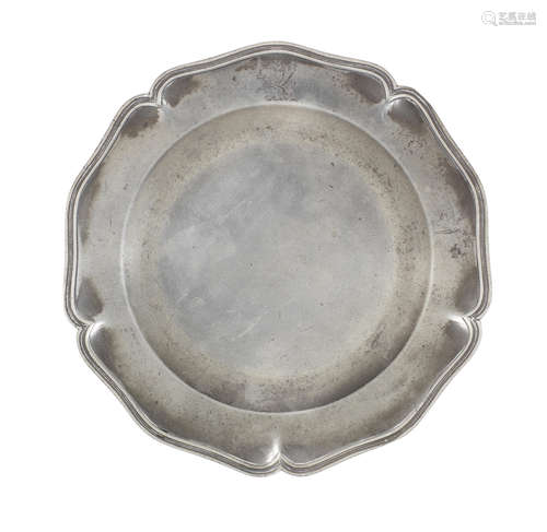 A George II pewter five lobed wavy edged Plate, circa 1755