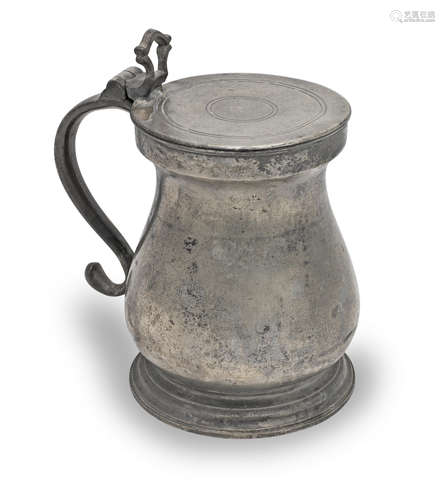 A rare George III/IV pewter OEWS quart lidded bulbous measur...