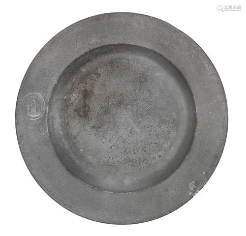 A George II pewter plain rim plate, circa 1745