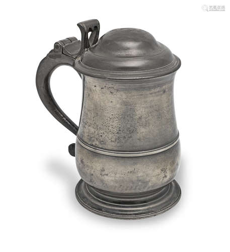 A George II pewter OEWS ale quart tankard, circa 1740