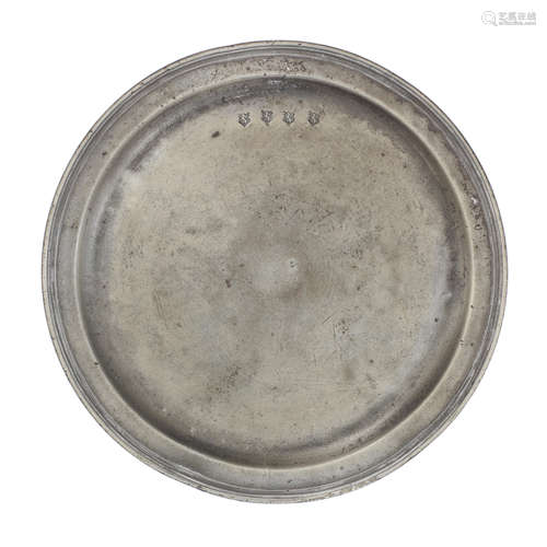 A William & Mary pewter narrow rim plate, circa 1690