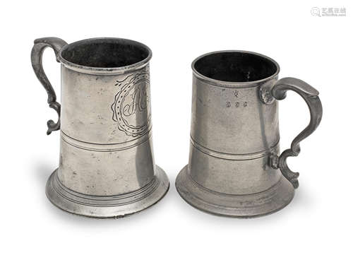 Two George III pewter pre-Imperial mugs, Newcastle-Upon-Tyne...