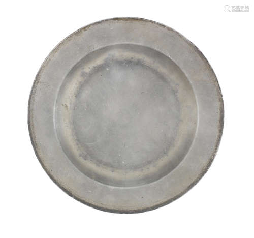 A George III pewter plain rimmed plate, circa 1780