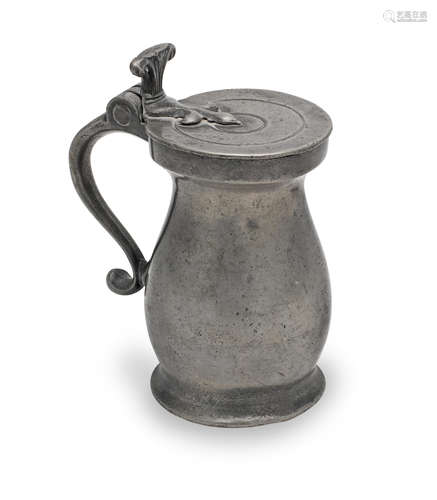 A George III pewter OEWS half-pint double volute baluster me...