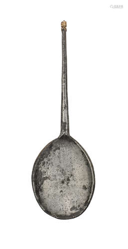 A rare pewter and latten wrythen proto-acorn knop spoon, cir...