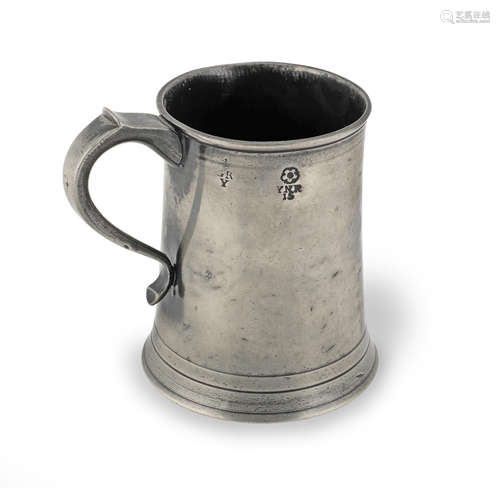 A George III pewter OEWS pint mug, York, circa 1780