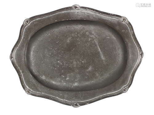 A George II pewter eight lobed wavy-edged oval dish, circa 1...