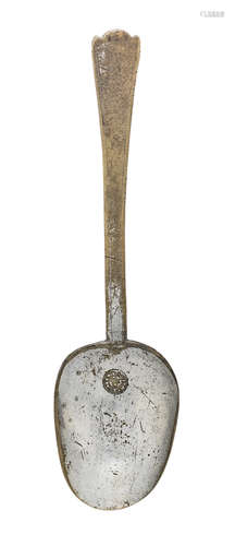 A tinned latten trifid-variant spoon, circa 1680