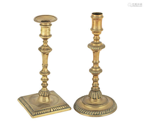 Two good George II/George III brass alloy socket candlestick...