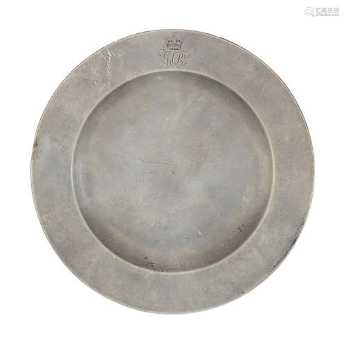 A George IV pewter plain rim plate, circa 1820