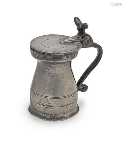 A George III pewter one-eighth of a reputed wine quart bud b...