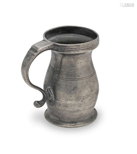 A George III pewter OEWS half pint lidless baluster measure,...