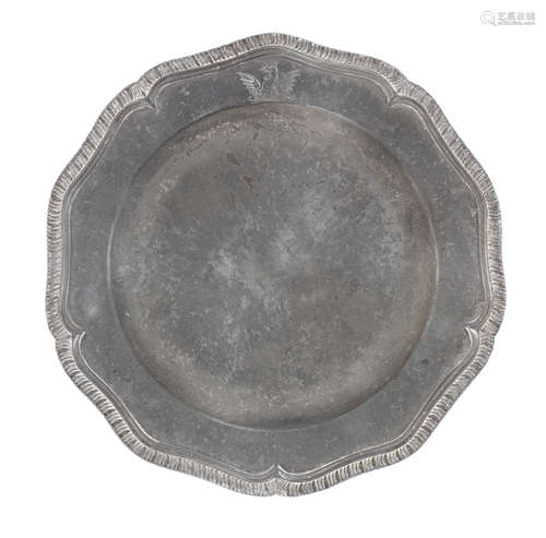 A George III pewter five lobed wavy-edged plate, circa 1760