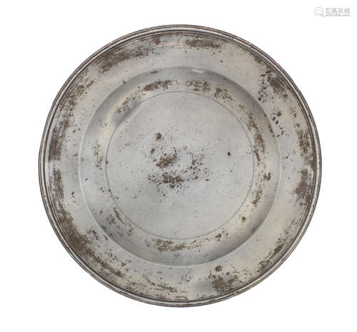 An unusual George III pewter single reed plate, circa 1790