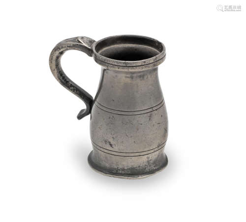 A George III pewter OEWS gill lidless baluster measure, Wiga...