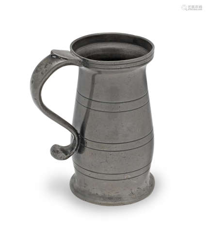 A good George III pewter OEWS half-pint lidless baluster mea...