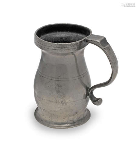 A George III pewter OEWS half-pint lidless baluster measure,...