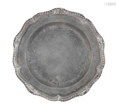 An uncommon George II pewter five lobed wavy edged plate, ci...